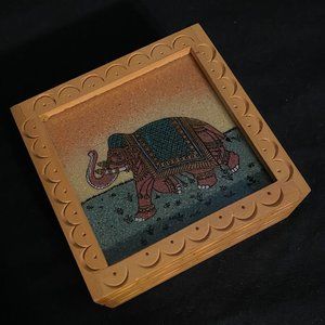 Elephant Trinket or Jewelry Wooden Box Red Inside